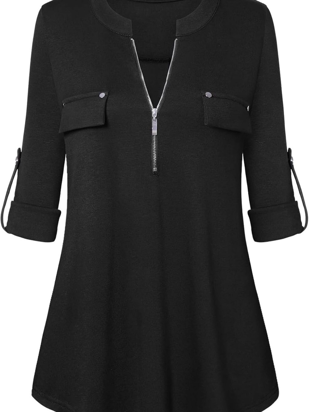 Black Women's Zip Front Tunic Top